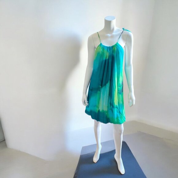 BCBGMAXAZRIA Blue Tie Dye Balloon Halter Collar Dress, size Medium - Picture 9 of 13